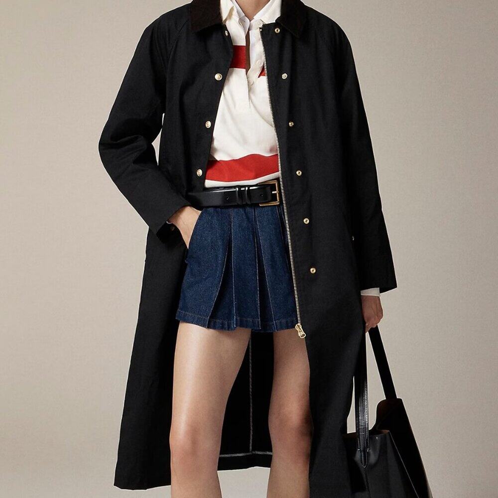 NWT J Crew Petite Long Barn Jacket in Waxed Cotton Twill Petite Large